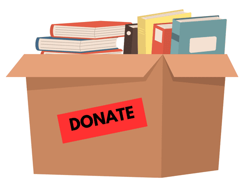 Books in a box of book donations.